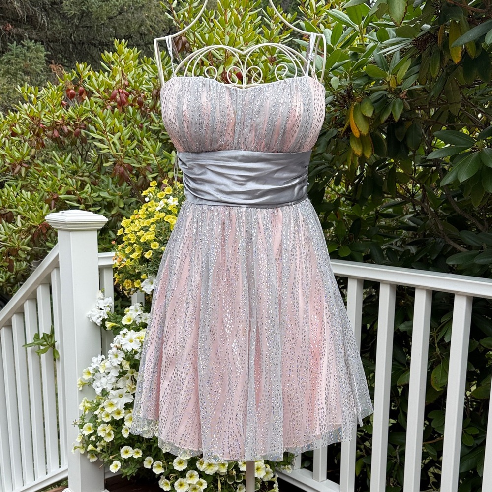 B. Smart Blush and Metallic Prom Dress